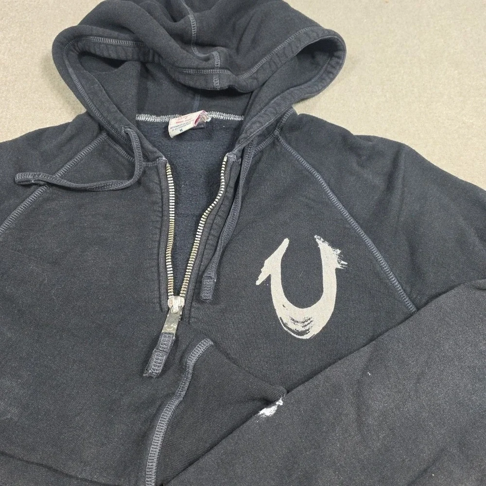 Vintage Tag True Religion Hoodie Sweatshirt‎ Mens Medium Black Zip Up Pockets